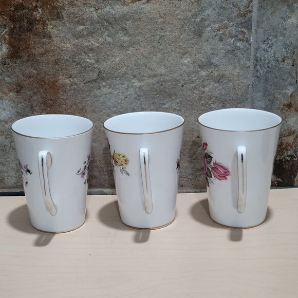 Royal Windsor Fine Bone China Floral Mugs Gold Trim Set of 3 - Picture 2 of 10